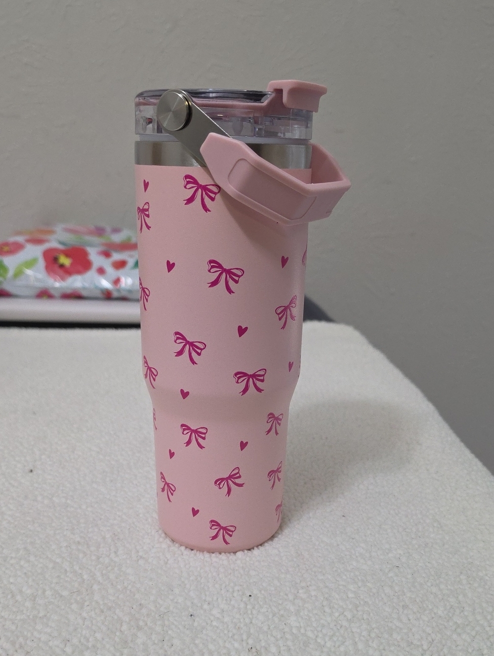 YNS Generic Pink Bow Print Kids Tumbler with Carry Handle